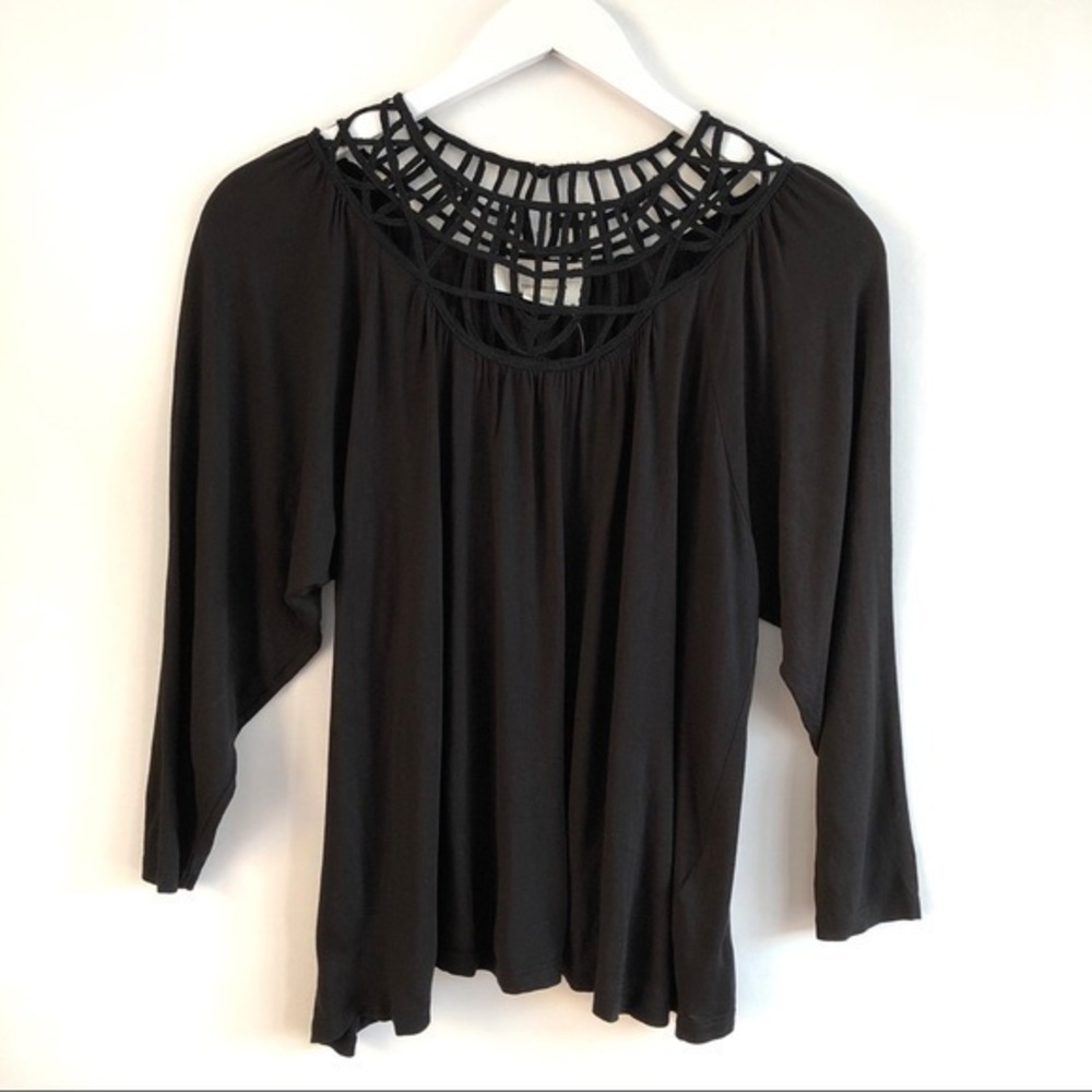 Anthropologie Black Embroidered Lace Bib Top Size XS